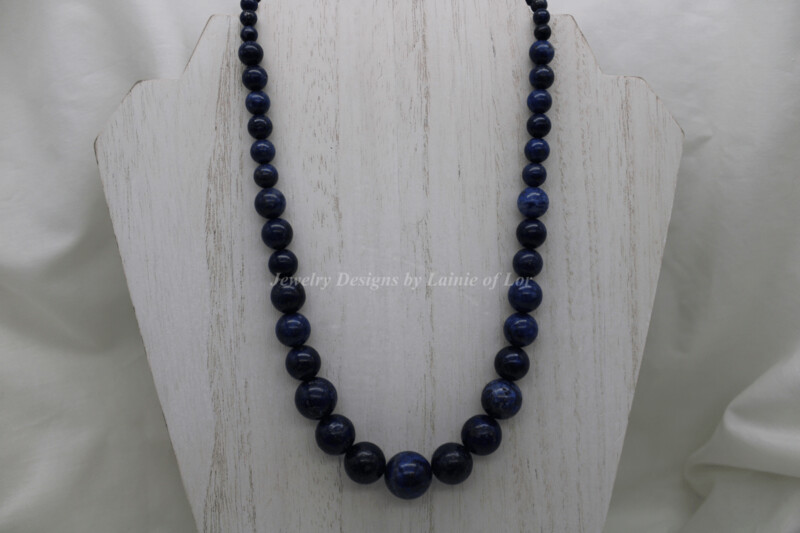 Natural Lapis Lazuli Graduated Round Beads Necklace with Gold Plated Toggle Clasp