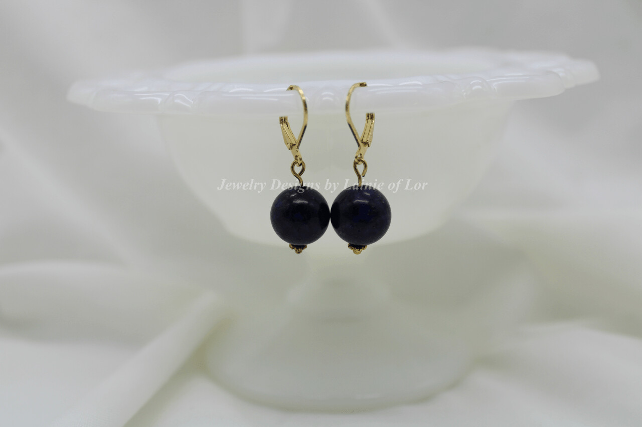 Natural Lapis Lazuli Earrings with 14K Gold Plated Leverbacks