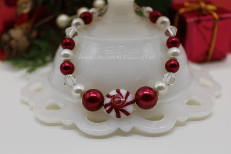 Peppermint Candy Glass Bead Bracelet