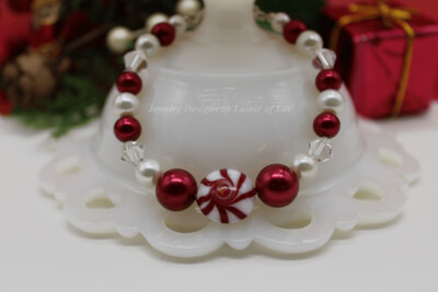 Peppermint Candy Glass Bead Bracelet
