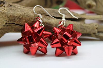 Red Gift Bow Earrings