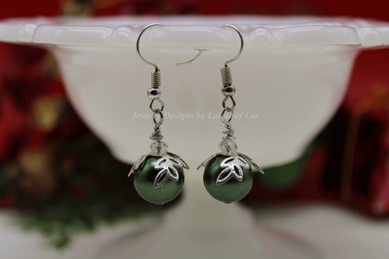 Green Glass Pearl Earrings