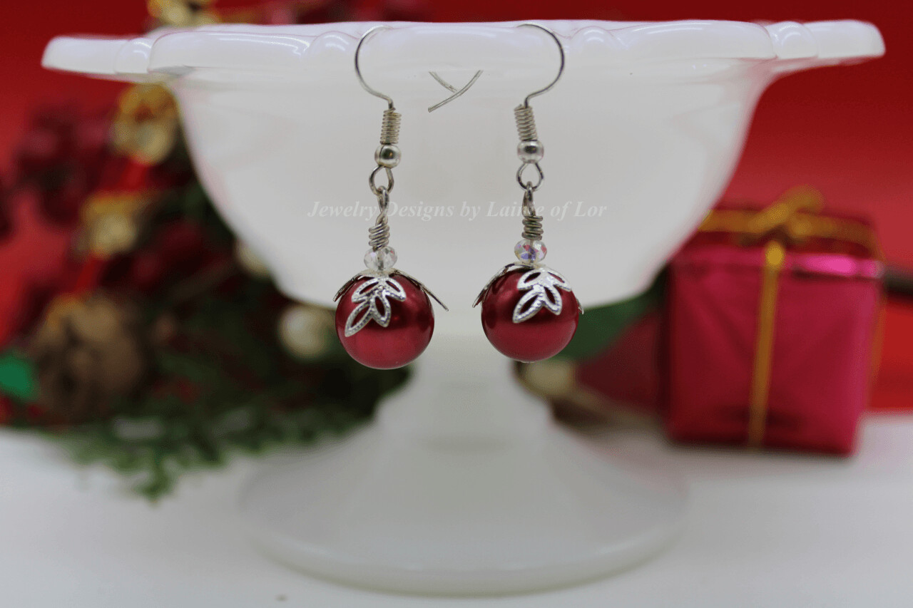 Red Glass Pearl Earrings