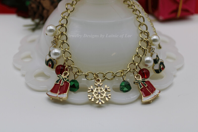 Christmas Enameled Charms Bracelet in Gold Tone
