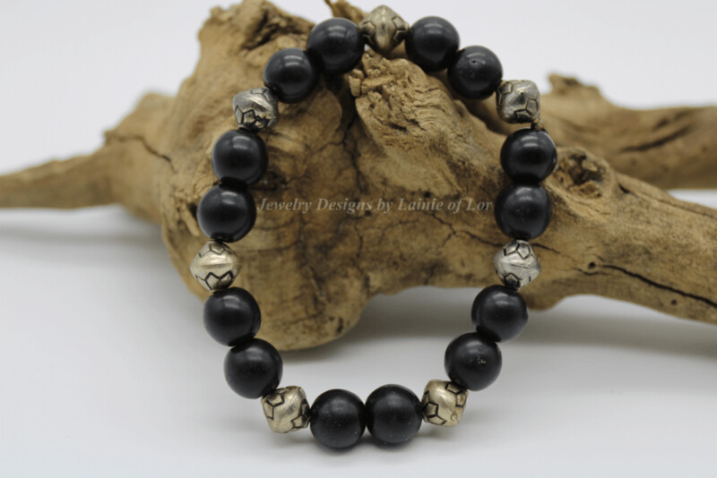 Black Magnesite and Silver Stretch Bracelet