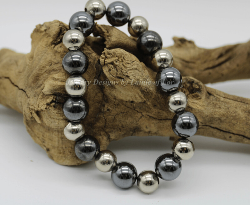 Hematite and Silver Tone Beads Stretch Bracelet