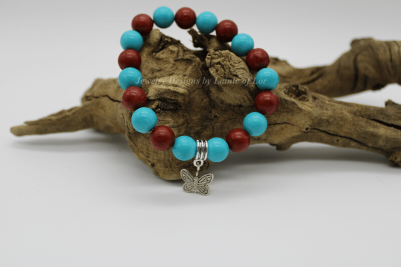 Chalk Turquoise and Red Sponge Coral Stretch Bracelet