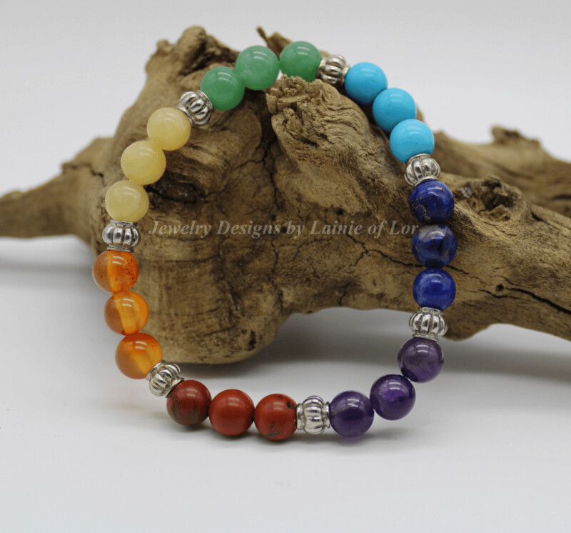 Chakra Gemstone Stretch Bracelet in Silver Tone