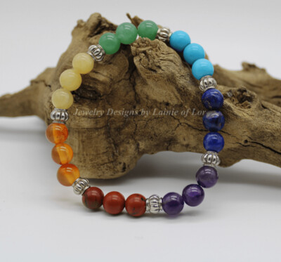 Chakra Gemstone Stretch Bracelet in Silver Tone