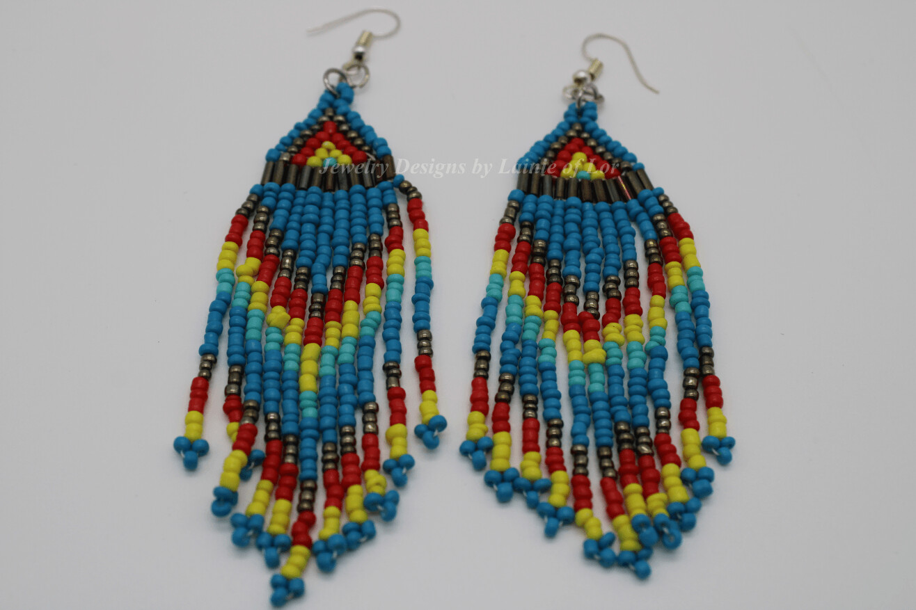 Multi Colored Seed Bead Tassel Earrings