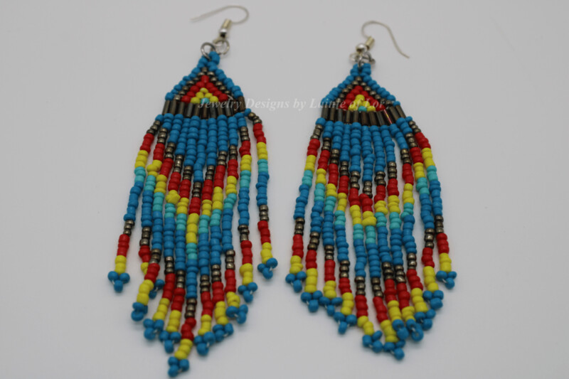 Multi Colored Seed Bead Tassel Earrings