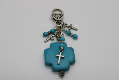 Robins Egg Blue Cross with Silver Charms Purse Charm