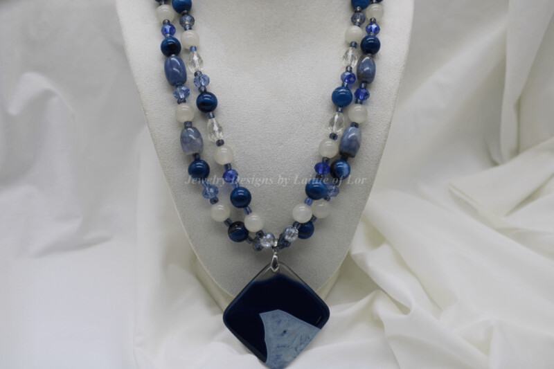 Blue Banded Agate Necklace with Pendant