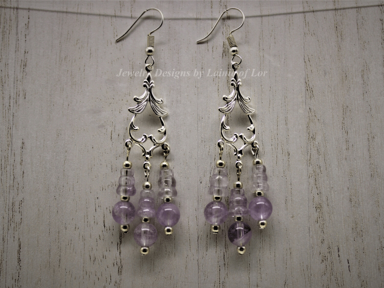 Rose De France Amethyst 3 Drop Chandelier Earrings in Silver