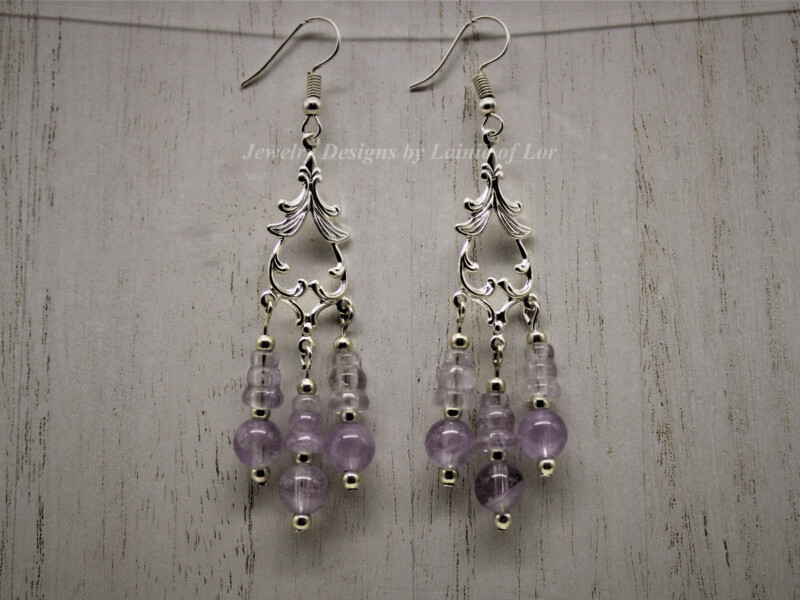 Rose De France Amethyst 3 Drop Chandelier Earrings in Silver