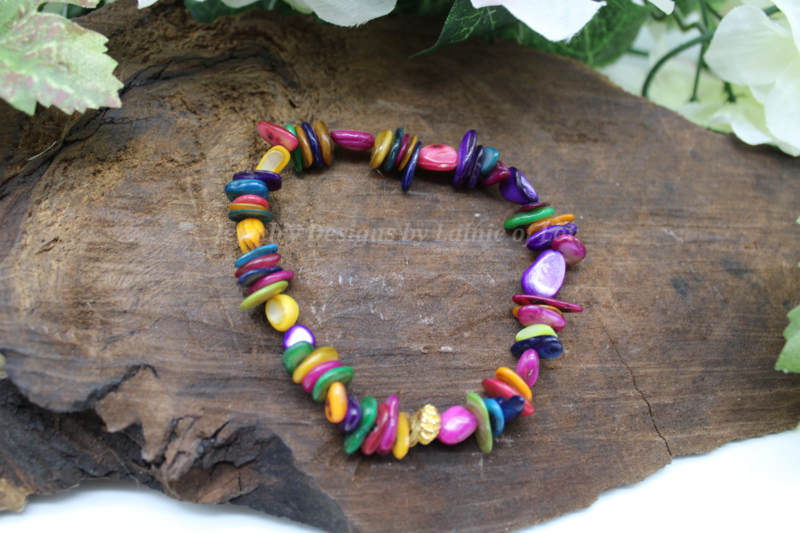 Multi-colored Mother of Pearl Stretch Bracelet in Gold Tone