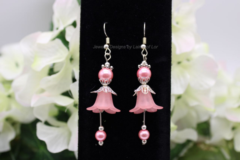 Pink Acrylic Flowers and Pearls Drop Earrings