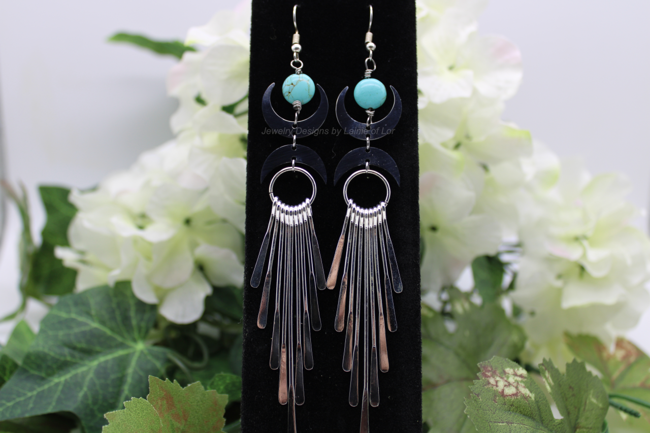 Turquoise Magnesite with Moons and Paddles Drop Earrings