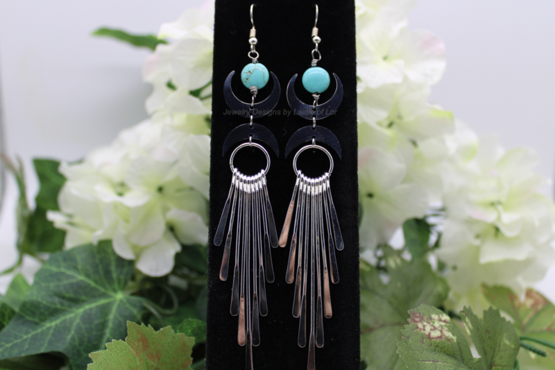Turquoise Magnesite with Moons and Paddles Drop Earrings