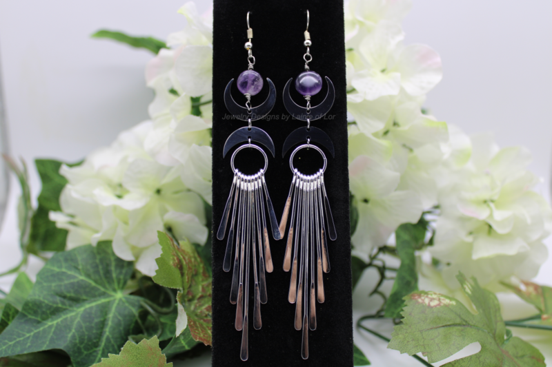 Amethyst with Moons and Paddles Drop Earrings