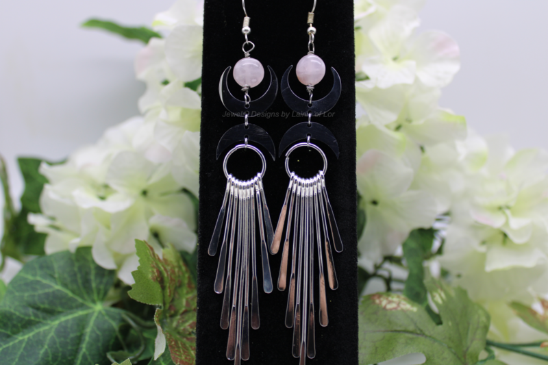 Rose Quartz with Moons and Paddles Drop Earrings