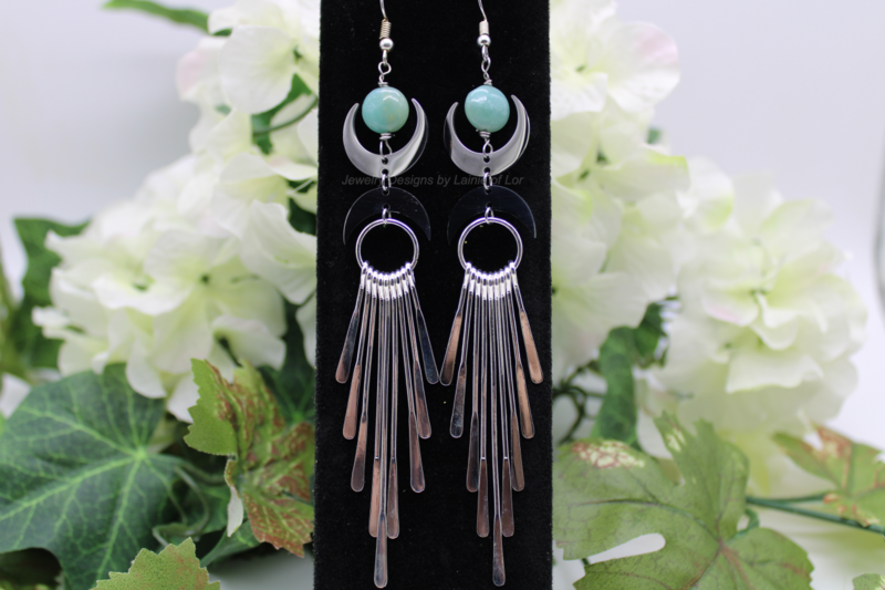 Amazonite with Moons and Paddles Drop Earrings