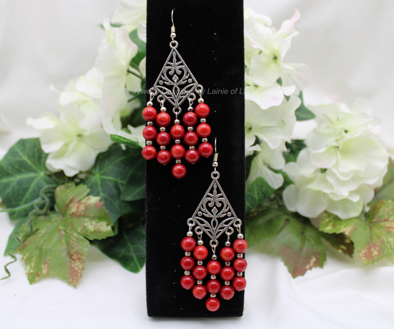 Red Coral Chandelier Earrings