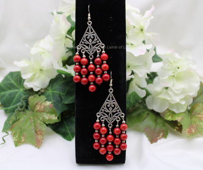 Red Coral Chandelier Earrings