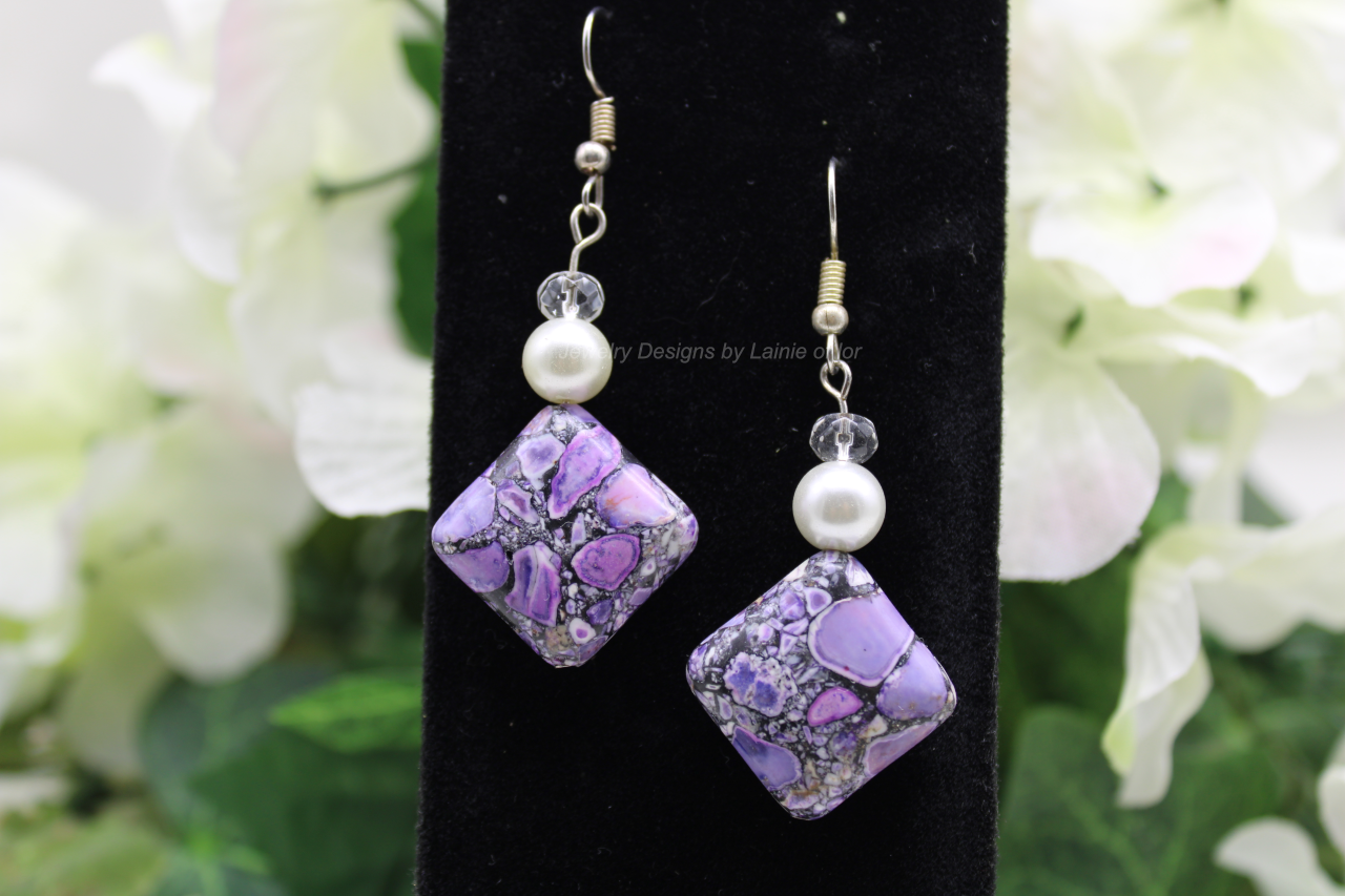 Purple Mosaic Magnesite Earrings