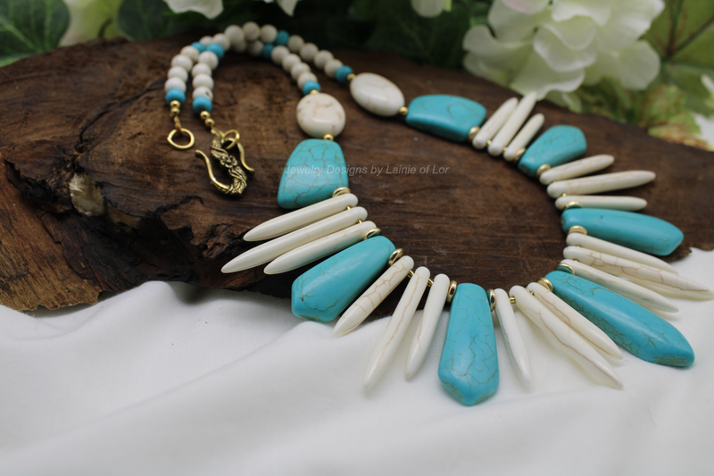 Turquoise and White Spike Necklace