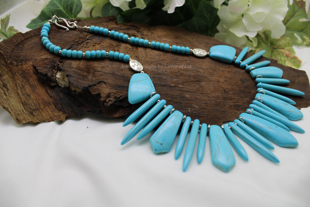 Turquoise Howlite and Magnesite Spike Necklace