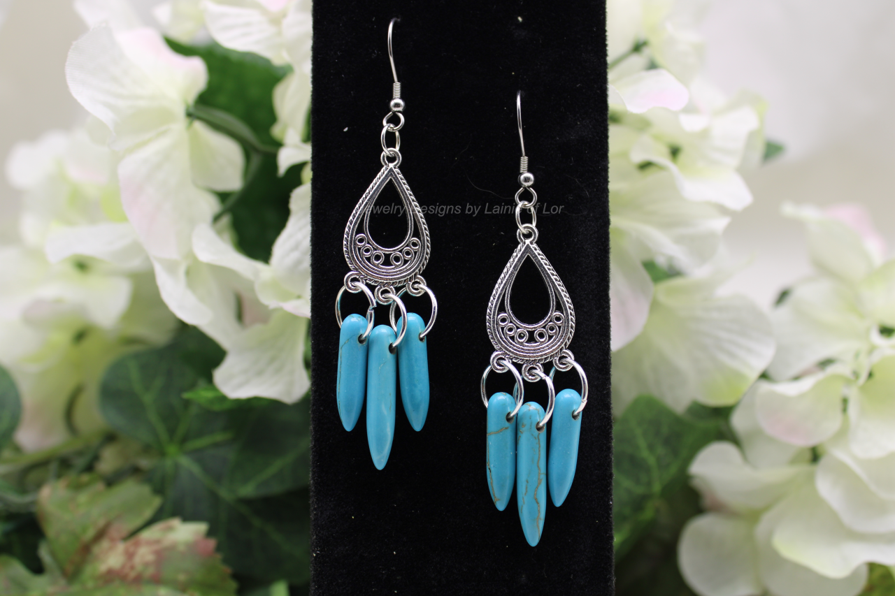 Turquoise Magnesite Spike Chandelier Earrings