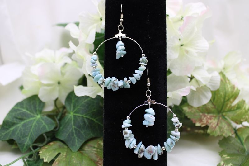 Larimar Chips Hoop Earrings in Silver