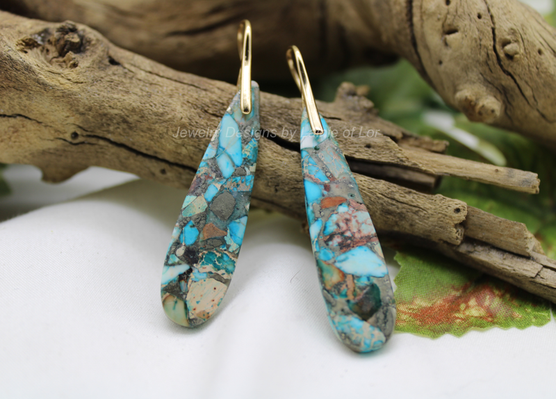 Turquoise Imperial Jasper Teardrop Earrings in Gold