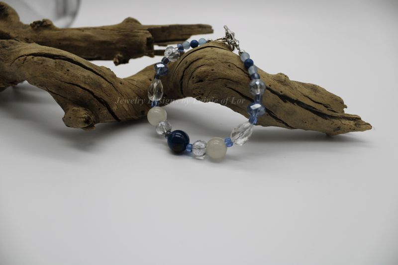 Blue Banded Agate, Jade and Crystal Bracelet