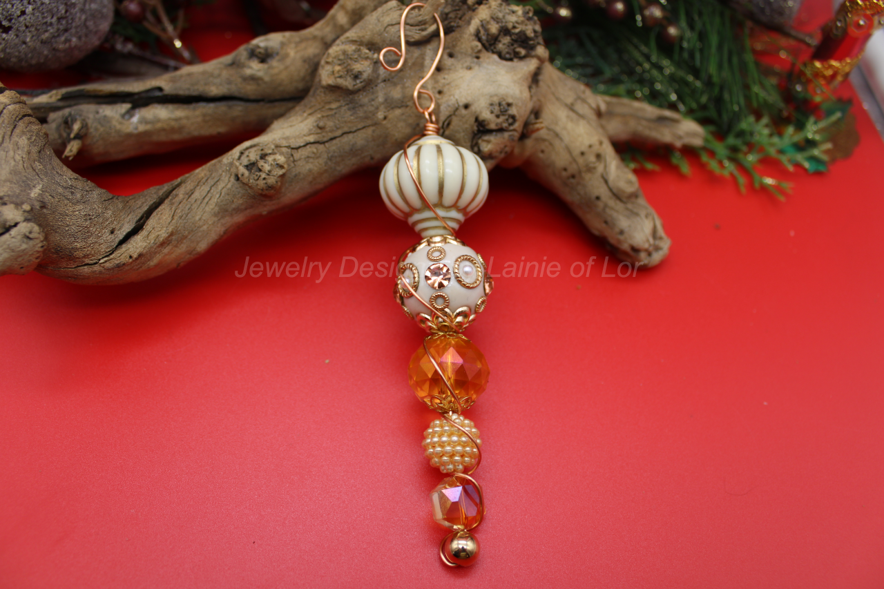 Gold and Cream Copper Wire Wrapped Ornament