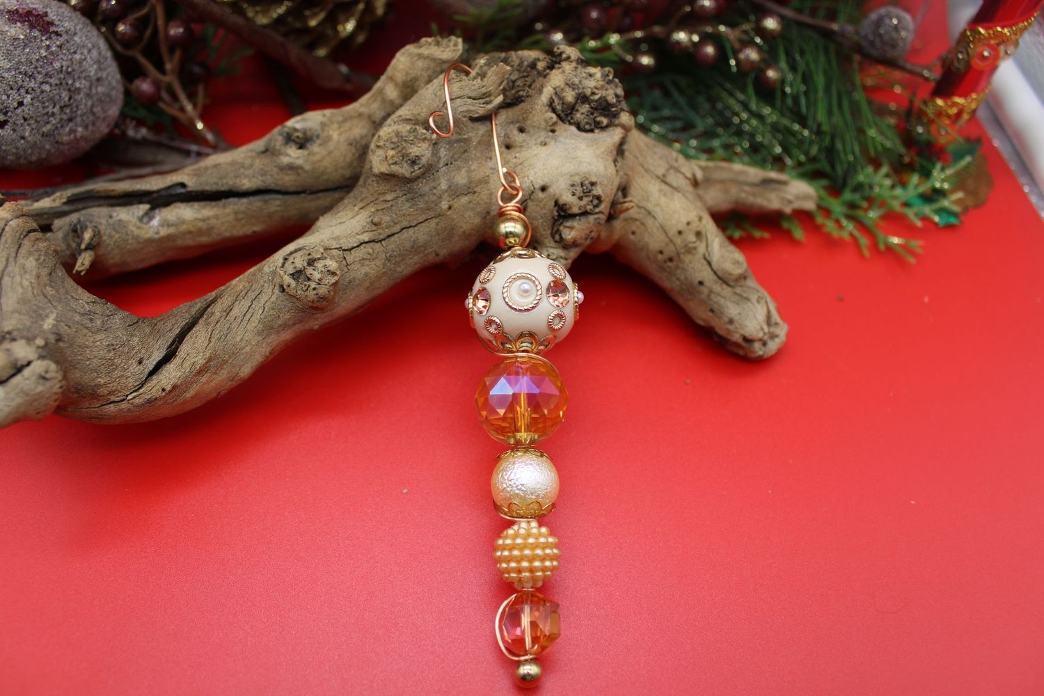 Gold and Cream Copper Wire Wrapped Ornament