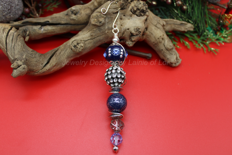 Navy Blue and Silver Wire Wrapped Ornament