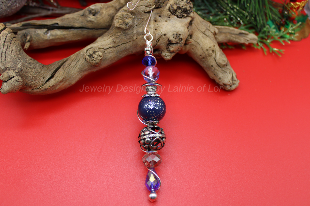 Navy Blue and Silver Wire Wrapped Ornament