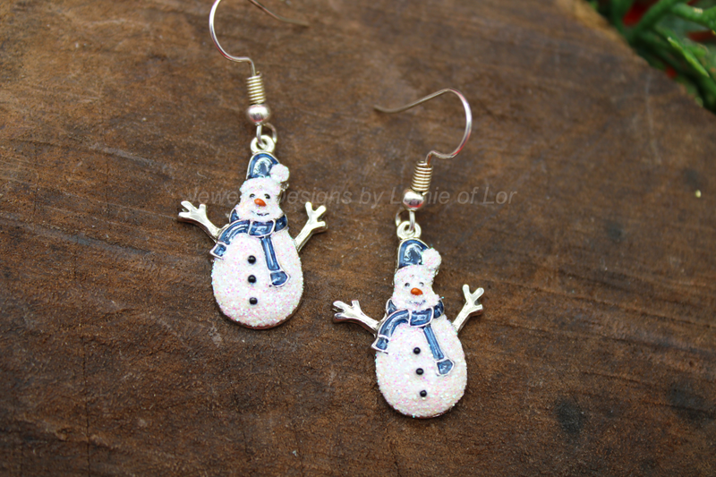 Sparkly Snowman Earrings in Silver Tone