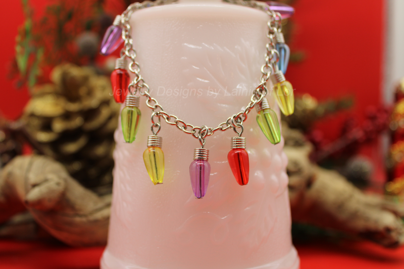 Multi Colored Christmas Light Bulbs Bracelet in Silver Tone