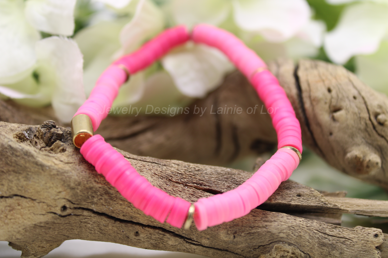 Light and Dark Pink Polymer Clay Stretch Bracelet