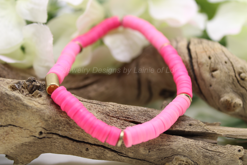 Light and Dark Pink Polymer Clay Stretch Bracelet