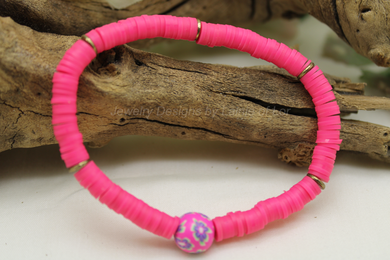 Dark Pink Polymer Clay Stretch Bracelet
