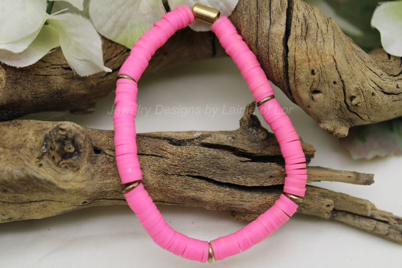 Pink Polymer Clay Stretch Bracelet