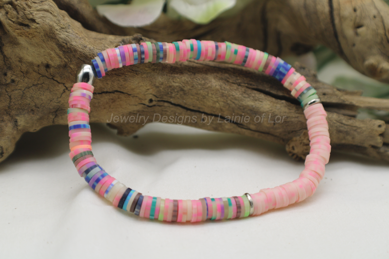 Fruit Punch Mix and Light Pink Polymer Clay Stretch Bracelet