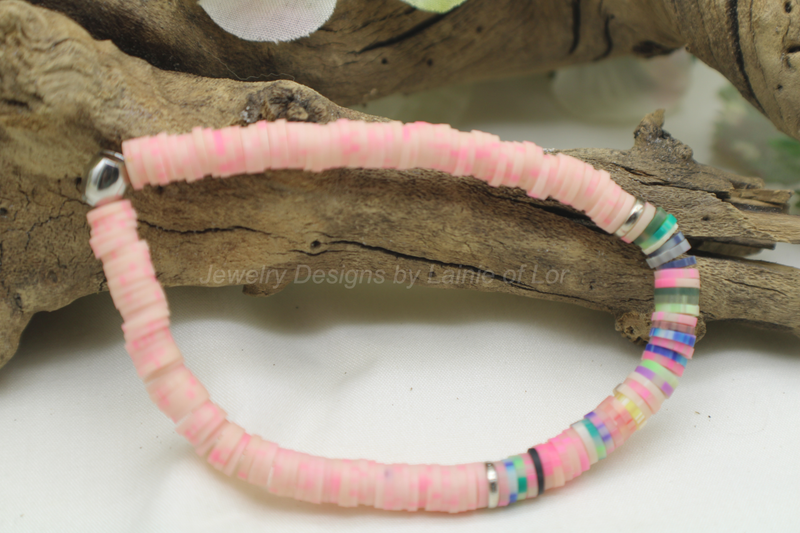 Fruit Punch Mix and Light Pink Polymer Clay Stretch Bracelet