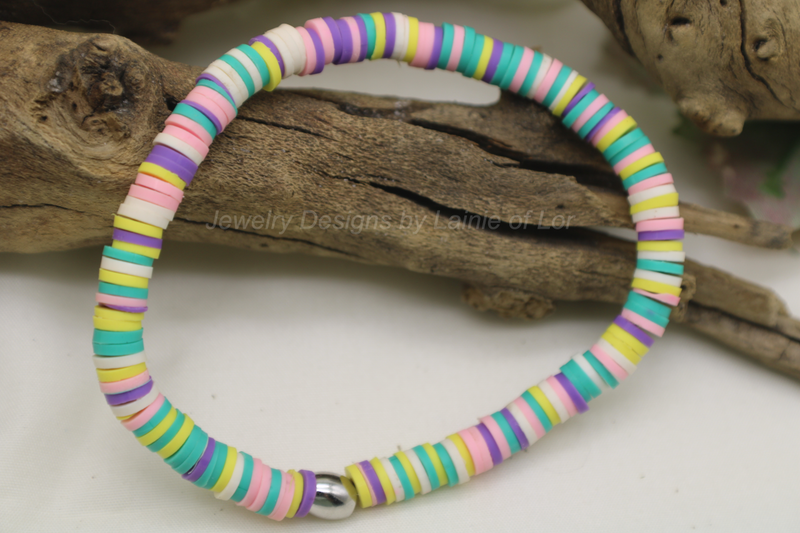 MadiGras Mix  Polymer Clay Stretch Bracelet