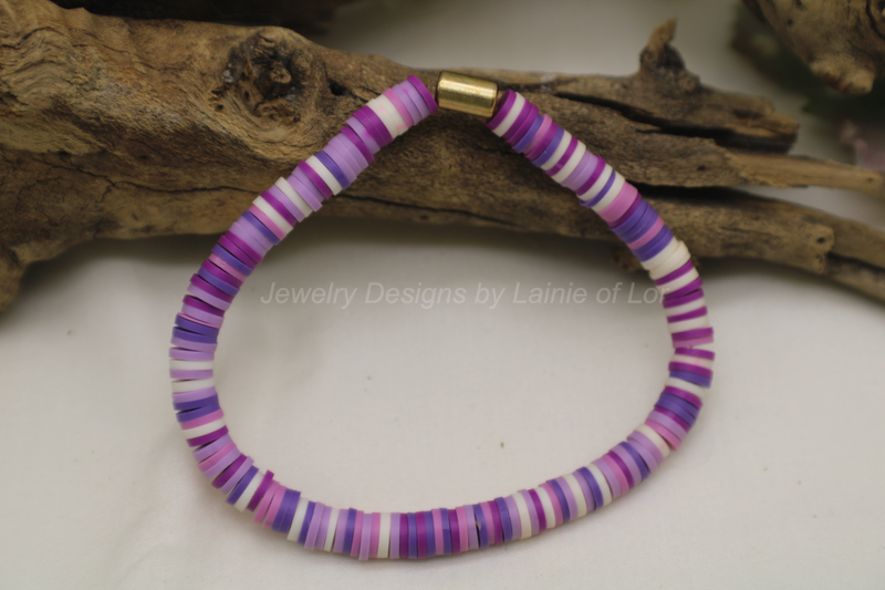 Mixed Purple Polymer Clay Stretch Bracelet