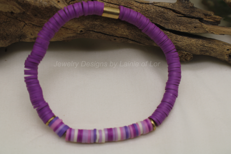 Dark Purple and Mixed Purple Polymer Clay Stretch Bracelet